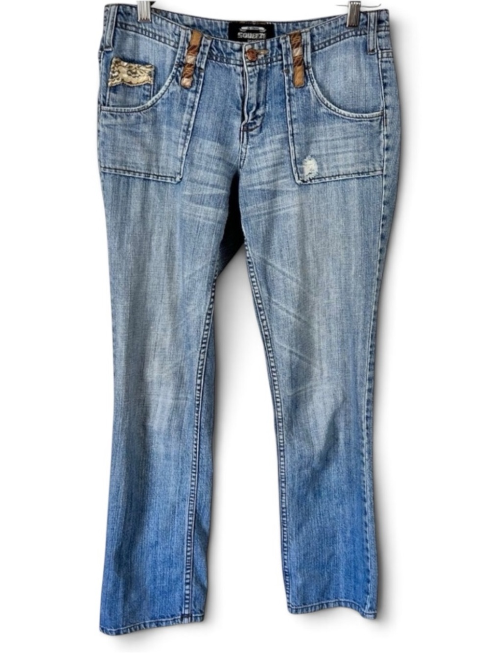 Squeeze Vintage Y2K Laced Patchwork Straight Leg Jeans